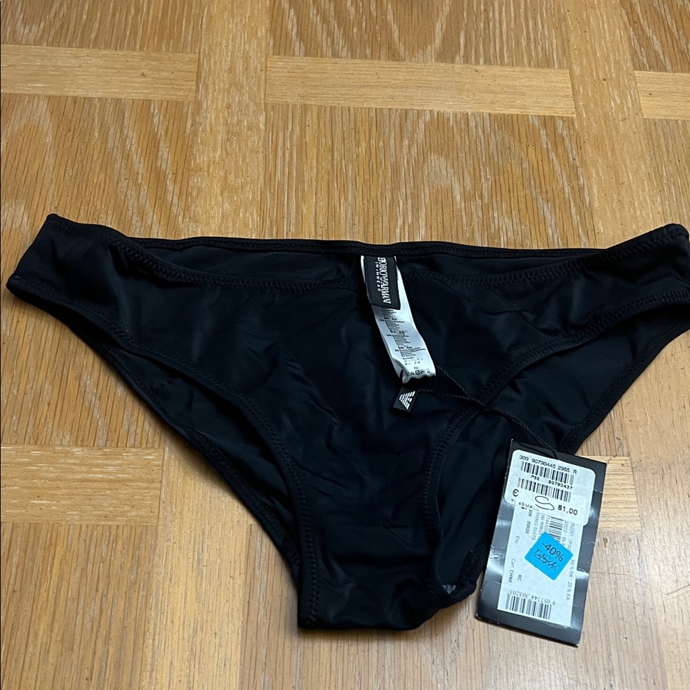 Emporio Armani Black Bikini Bottom with Logo Tag
